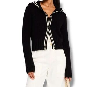 ATM ANTHONY THOMAS MELILLO 
Wool-Blend Hooded Cardigan Black White Size Medium